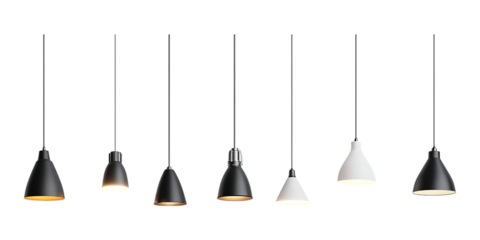 Modern pendant lights against a transparent background for interior and architectural design projects.