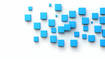 Blue Cubes Arranged On White Background With Soft Shadows Forming Abstract Geometric Pattern