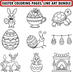 Easter coloring page, bold and easy coloring page, easter basket stuffer, digital Print, black and white line art vector, easter bunny egg and more coloring pages