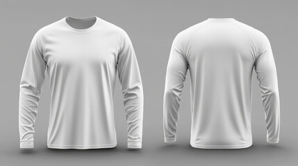Blank long sleve shirt mock up template, front and back view, isolated on white, plain white t-shirt mockup. Long sleeved tee design presentation for print.