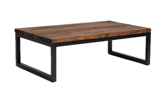 Industrial metal and wood coffee table modern home furniture design minimalist style front view unique aesthetic