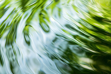 Obraz premium Abstract green and blue water reflection with flowing wave patterns