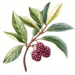 Obraz premium Watercolor hand-painted bayberry painting illustration isolated on a white background, bayberry illustration, AI vector