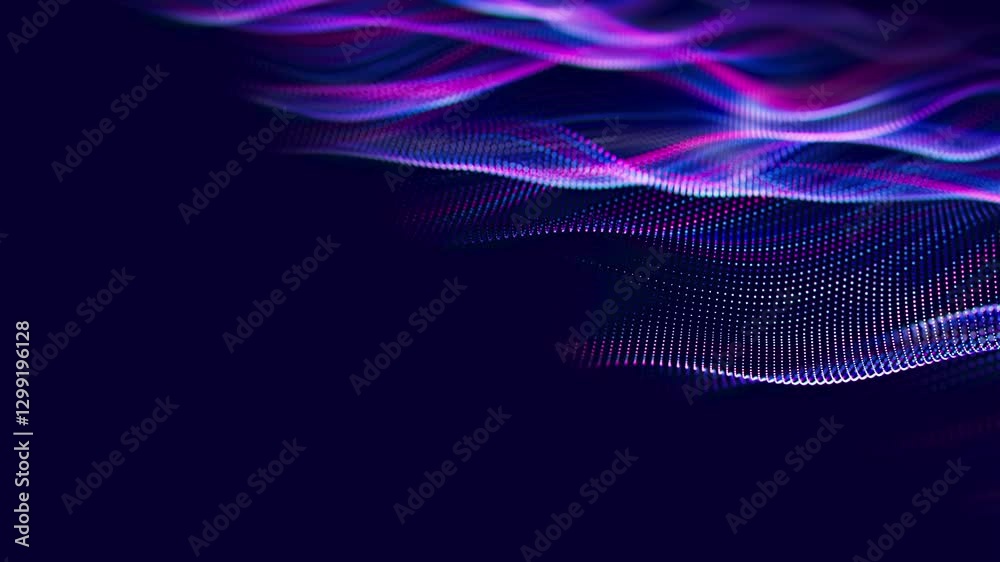 Poster futuristic technology wave motion with shallow dof. digital cyberspace concept. abstract wave with m