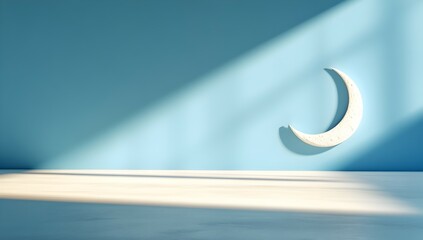 Empty room with crescent moon, sunlit wall, interior design, minimalist concept, background use