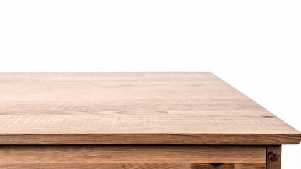 Empty brown wooden table top isolated on white background