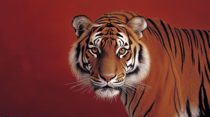 Obraz premium A tiger on a red background
