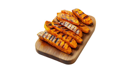 Grilled Sweet Potato Wedges on Wooden Board Delicious Autumn Treat,