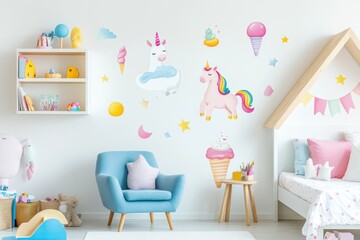 Children's room with unicorn and ice cream wall stickers