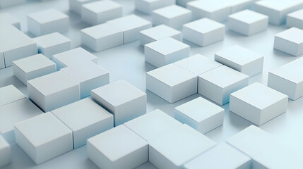 Fototapeta premium Abstract Isometric Cube Blocks Arranged in Geometric Pattern with White and Blue Colors