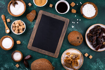 Various sugar replacement, healthy sweetener concept