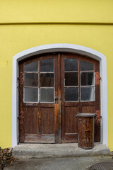 Gate of a yellow house, Hluboka nad Vltavou, Czechia