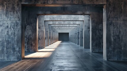 Fototapeta premium 3d render of abstract empty room with wooden wall and concrete floor