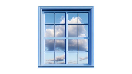 Obraz premium Blue window frame showcasing a cloudy sky view