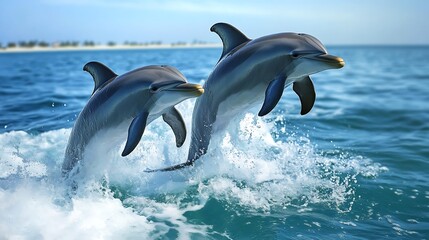 Obraz premium Amazing Marine Life Dolphin Playing in Deep Blue Waters photo