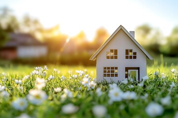 Real Estate Investment Concept with Model House and Coins for Buying and Selling Properties