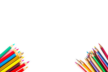 Colorful Pencils Arranged on White Background with Copy Space for Creativity and Art Concepts