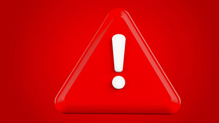 Red warning triangle with exclamation mark on a bright red background concept of alert danger caution and risk high attention warning symbol