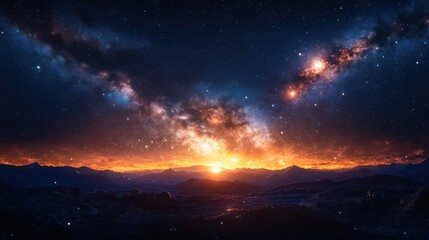 Fototapeta premium Cosmic Sunset: A Celestial Landscape