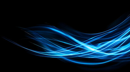 Naklejka premium Abstract Blue Light Curves Flowing On Black Background Creating Energy and Modern Design