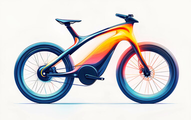 Fototapeta premium Modern electric bicycle design showcasing sleek curves and vibrant colors, perfect for urban commuting in a futuristic setting