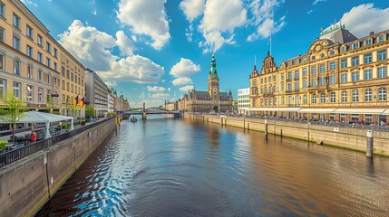 Naklejka premium Panoramic view of the canal in Stockholm, Sweden, Scandinavia.