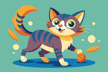 A mischievous cat joyfully bats at a small ball, showcasing its playful nature against a vivid backdrop, Silhouette of playful cat