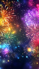 Fototapeta premium Colorful fireworks bursting in a dark night sky creating patterns