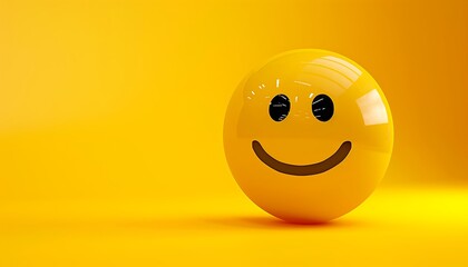 Fototapeta premium Smiling emoticon on yellow background. 3d render illustration.