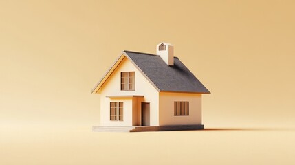 Minimalist house model on yellow background