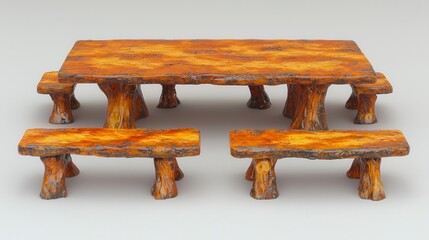 Outdoor Wooden Dining Set Rendered