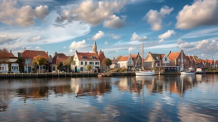 Naklejka premium Canals of the old town of Volendam, Holland.