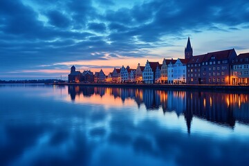 Fototapeta premium Old town of Gdansk at sunset, Poland. Long exposure.