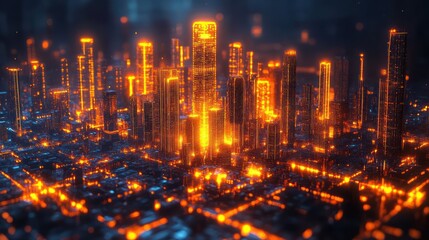 Fototapeta premium Futuristic Cityscape: A Digital Metropolis Glowing with Neon Lights
