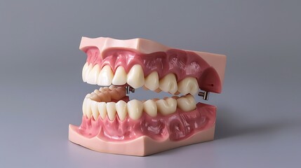 Obraz premium Removable partial denture metal model of human jaw with teeth.