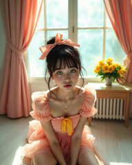 Emerald-Eyed Peach Doll – Soft Aesthetic & Dreamy Glow