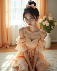 Ethereal Peach Ruffle – Soft Elegance & Delicate Charm