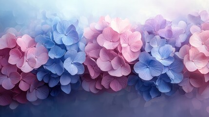 Obraz premium Serene Pastel Hydrangeas: A Symphony of Pink and Blue Blooms