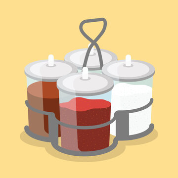 Thai condiments vector with dry chili, sugar and fish sauce.
