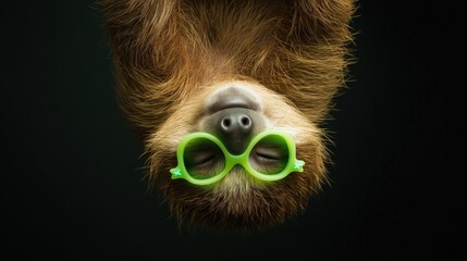 Adorable sloth sporting funky green glasses in a playful tropical portrait