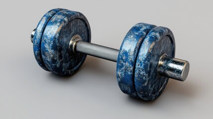Fototapeta premium Weathered blue dumbbell on grey background