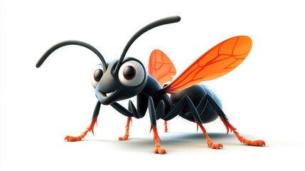 Cartoon ant flying, white background