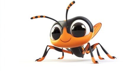 Cute cartoon ant posing, white background