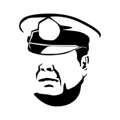 Police Head Silhouette Vector Isolated on White.