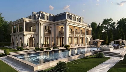 Obraz premium Luxury villa with swimming pool. 3d rendering.