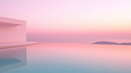 Serene infinity pool overlooking a tranquil ocean at sunset with pastel pink sky