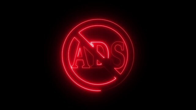 Animation of no ads icon on black background. Red color no ads sign animation