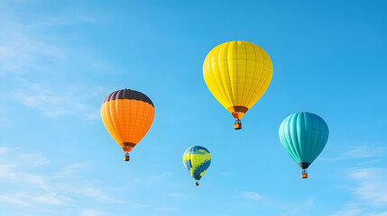 Obraz premium Colorful Hot Air Balloons Floating In A Bright Blue Sky With White Clouds