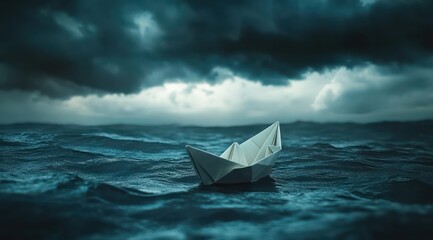 Obraz premium Paper boat stormy sea hope metaphor