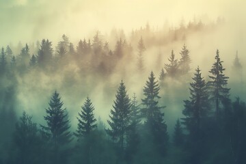 Fantasy landscape with foggy forest and full moon.